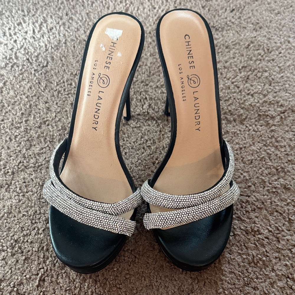 Chinese Laundry Black and Silver Strappy Heels